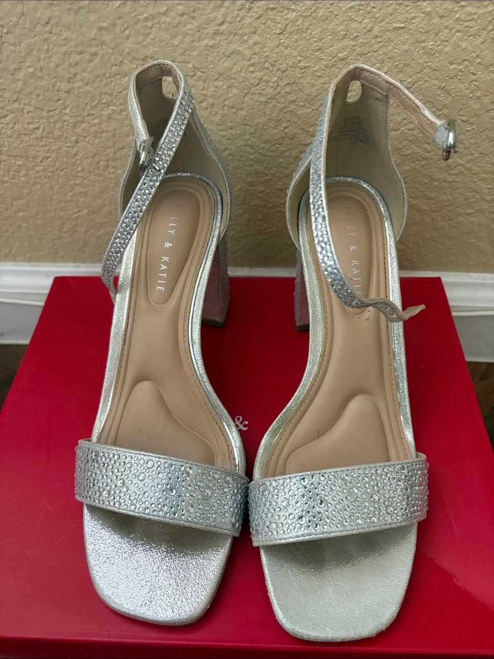 Kelly & Katie Silver Ankle-Strap Block Heel Sandals